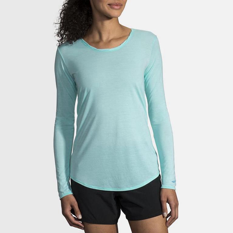 Brooks Distance Womens Long Sleeve Running Shirt - Blue - Philippines (701492ZNJ)